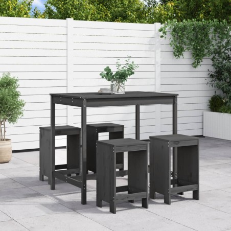 vidaXL Set de mesa y taburetes altos jardín 5 piezas madera pino gris