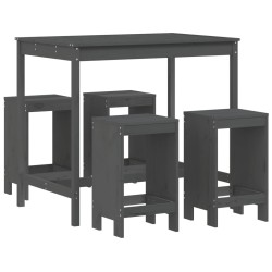 vidaXL Set de mesa y taburetes altos jardín 5 piezas madera pino gris