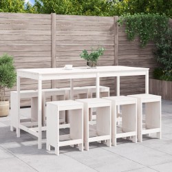 vidaXL Mesa y taburetes altos jardín 9 pzas madera maciza pino blanco