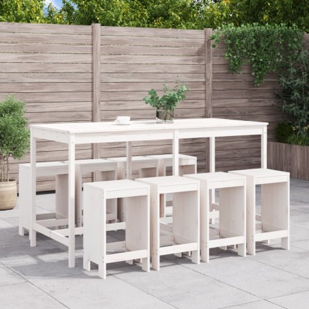 vidaXL Mesa y taburetes altos jardín 9 pzas madera maciza pino blanco