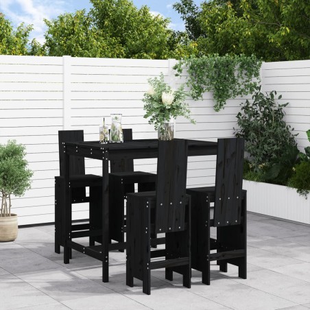vidaXL Set de mesa y taburetes altos jardín 5 piezas madera pino negro