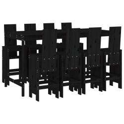 vidaXL Mesa y taburetes altos jardín 9 pzas madera maciza pino negro