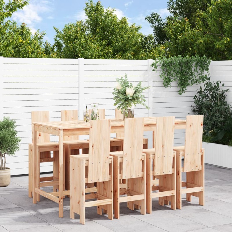 vidaXL Set de mesa y taburetes altos jardín 9 pzas madera maciza pino vidaXL Set de mesa y taburetes altos jardín 9 pzas madera maciza pino