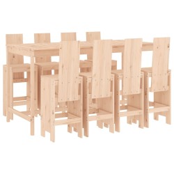vidaXL Set de mesa y taburetes altos jardín 9 pzas madera maciza pino
