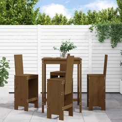 vidaXL Mesa y taburetes altos de jardín 5 pzas madera pino marrón miel