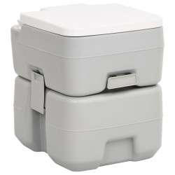 vidaXL Inodoro de camping portátil HDPE gris y blanco 20+10 L