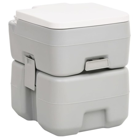 vidaXL Inodoro de camping portátil HDPE gris y blanco 20+10 L