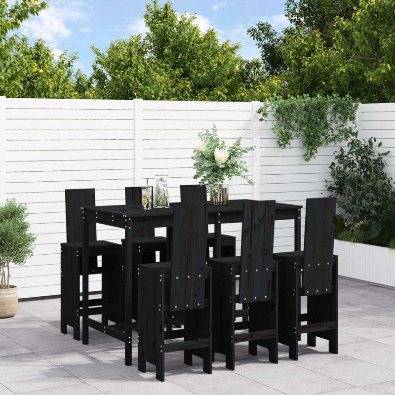 vidaXL Set de mesa y taburetes altos jardín 7 piezas madera pino negro vidaXL Set de mesa y taburetes altos jardín 7 piezas madera pino negro