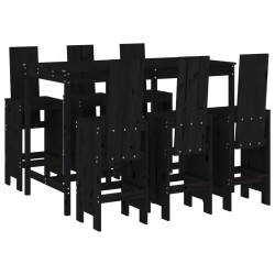 vidaXL Set de mesa y taburetes altos jardín 7 piezas madera pino negro