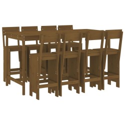 vidaXL Mesa y taburetes altos de jardín 9 pzas madera pino marrón miel