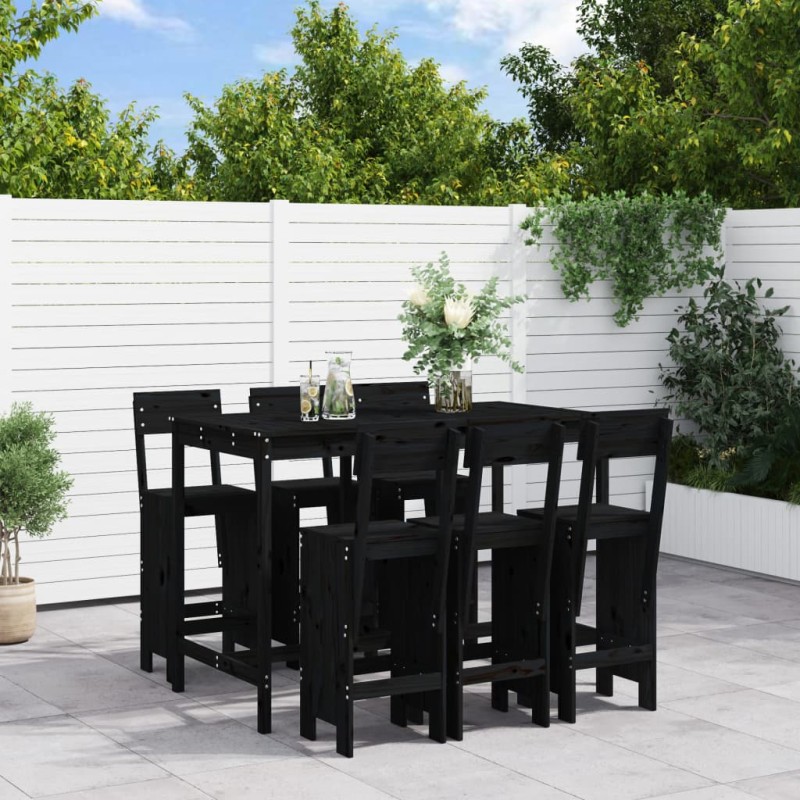 vidaXL Set de mesa y taburetes altos jardín 7 piezas madera pino negro vidaXL Set de mesa y taburetes altos jardín 7 piezas madera pino negro