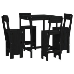 vidaXL Set de mesa y taburetes altos jardín 5 piezas madera pino negro