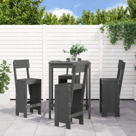 vidaXL Set de mesa y taburetes altos jardín 5 piezas madera pino gris