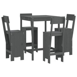 vidaXL Set de mesa y taburetes altos jardín 5 piezas madera pino gris