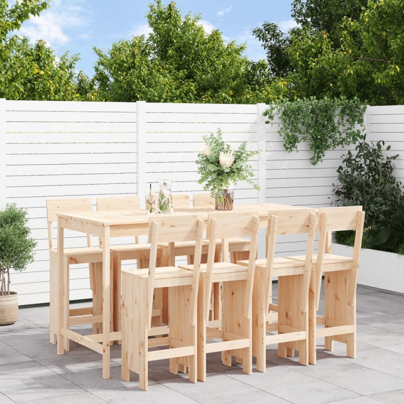 vidaXL Set de mesa y taburetes altos jardín 9 pzas madera maciza pino vidaXL Set de mesa y taburetes altos jardín 9 pzas madera maciza pino
