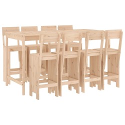 vidaXL Set de mesa y taburetes altos jardín 9 pzas madera maciza pino