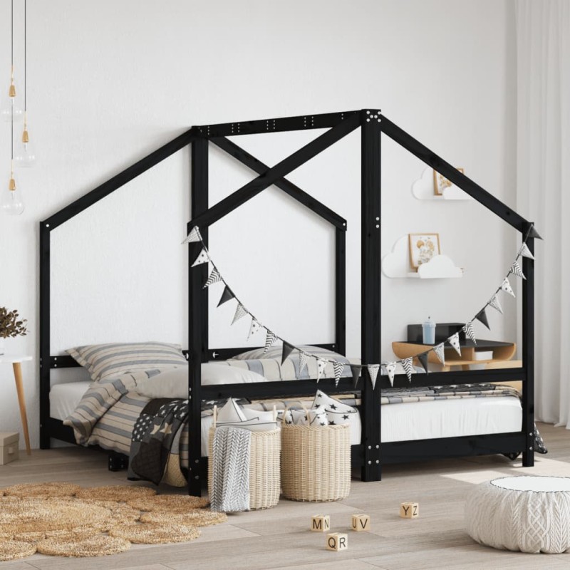 vidaXL Estructura de cama para niños madera de pino negro 80x160 cm vidaXL Estructura de cama para niños madera de pino negro 80x160 cm