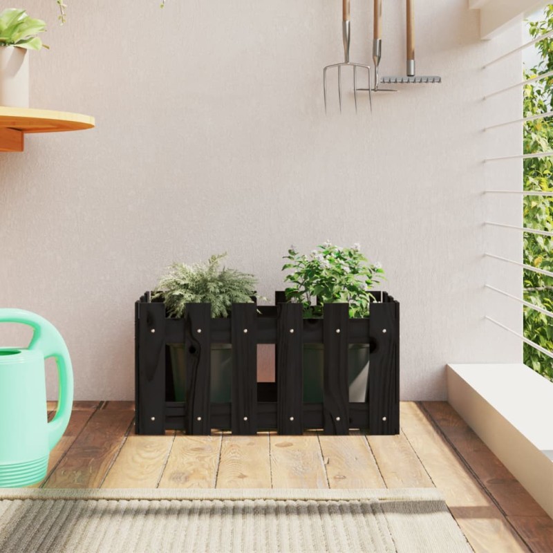 vidaXL Jardinera diseño de valla madera maciza pino negra 60x30x30 cm