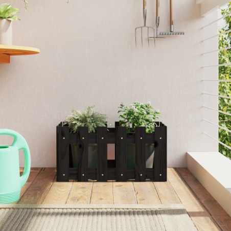 vidaXL Jardinera diseño de valla madera maciza pino negra 60x30x30 cm