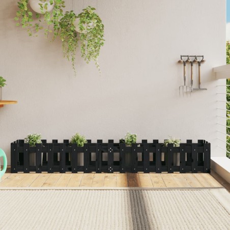 vidaXL Arriate elevado jardín con valla madera pino negro 200x30x30cm