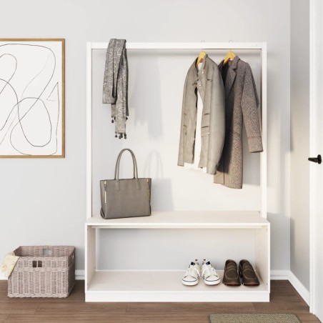 vidaXL Perchero con zapatero madera maciza pino blanco 113x40x157,5 cm
