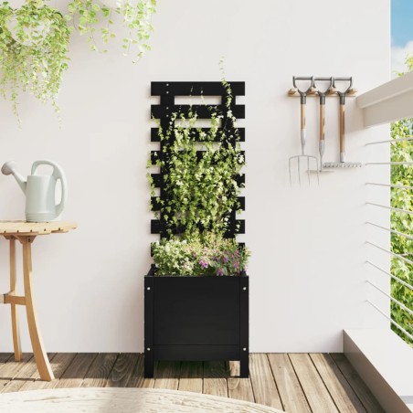 vidaXL Jardinera con estantería madera maciza pino negro 39x39,5x114cm