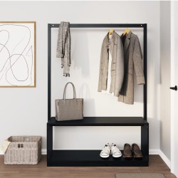 vidaXL Perchero con zapatero madera maciza pino negro 113x40x157,5 cm