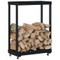 vidaXL Leñero con ruedas madera maciza de pino negro 76,5x40x108 cm vidaXL Leñero con ruedas madera maciza de pino negro 76,5x40x108 cm