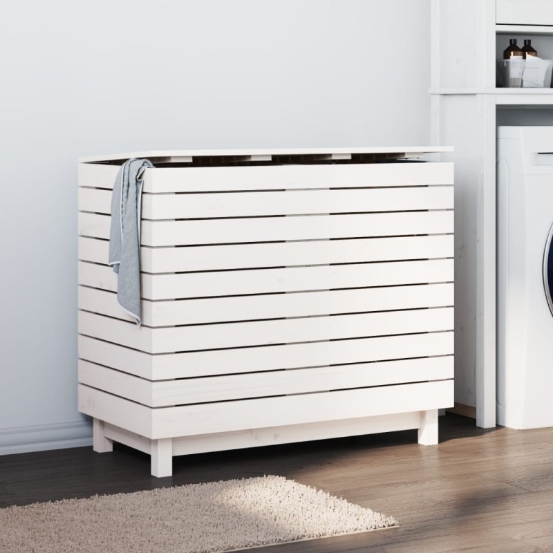 vidaXL Cesto para la ropa sucia madera maciza pino blanco 88,5x44x76cm vidaXL Cesto para la ropa sucia madera maciza pino blanco 88,5x44x76cm