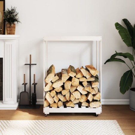 vidaXL Leñero con ruedas madera maciza de pino blanco 76,5x40x108 cm