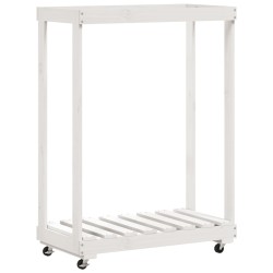 vidaXL Leñero con ruedas madera maciza de pino blanco 76,5x40x108 cm