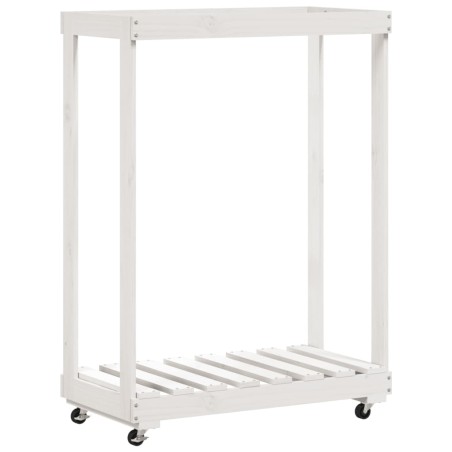 vidaXL Leñero con ruedas madera maciza de pino blanco 76,5x40x108 cm