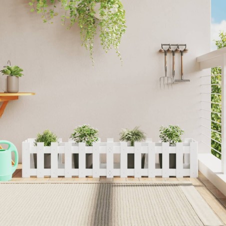 vidaXL Arriate elevado jardín con valla madera pino blanco 150x30x30cm
