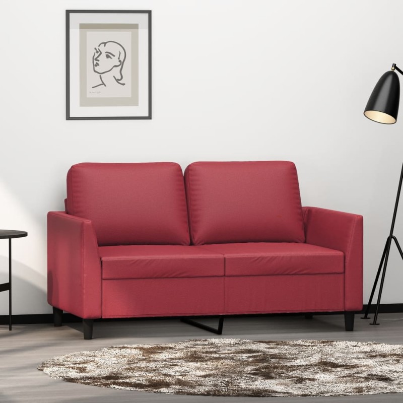 vidaXL Sofá de 2 plazas de cuero sintético rojo vino 120 cm vidaXL Sofá de 2 plazas de cuero sintético rojo vino 120 cm