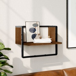 vidaXL Estante de pared con barra marrón roble 40x25x30 cm