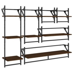 vidaXL Estantes pared con barras 6 pzas madera ingeniería marrón roble