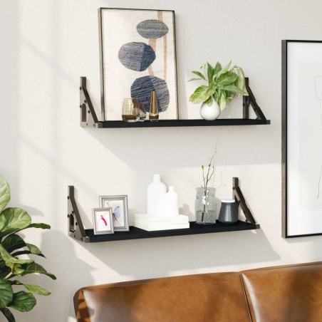 vidaXL Estantes de pared 2 unidades negro 60x15x15,5 cm