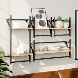 vidaXL Estantes pared con barras 4 pzas madera ingeniería roble Sonoma