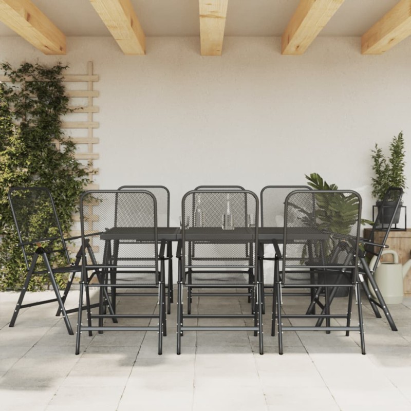 vidaXL Juego de comedor de jardín 9 pzas malla metálica gris antracita