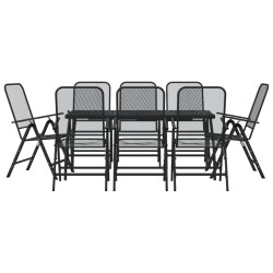 vidaXL Juego de comedor de jardín 9 pzas malla metálica gris antracita