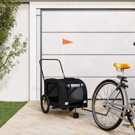 vidaXL Remolque de bicicleta mascotas hierro tela Oxford negro