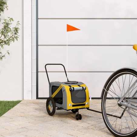 vidaXL Remolque bicicleta mascotas hierro tela Oxford amarillo negro