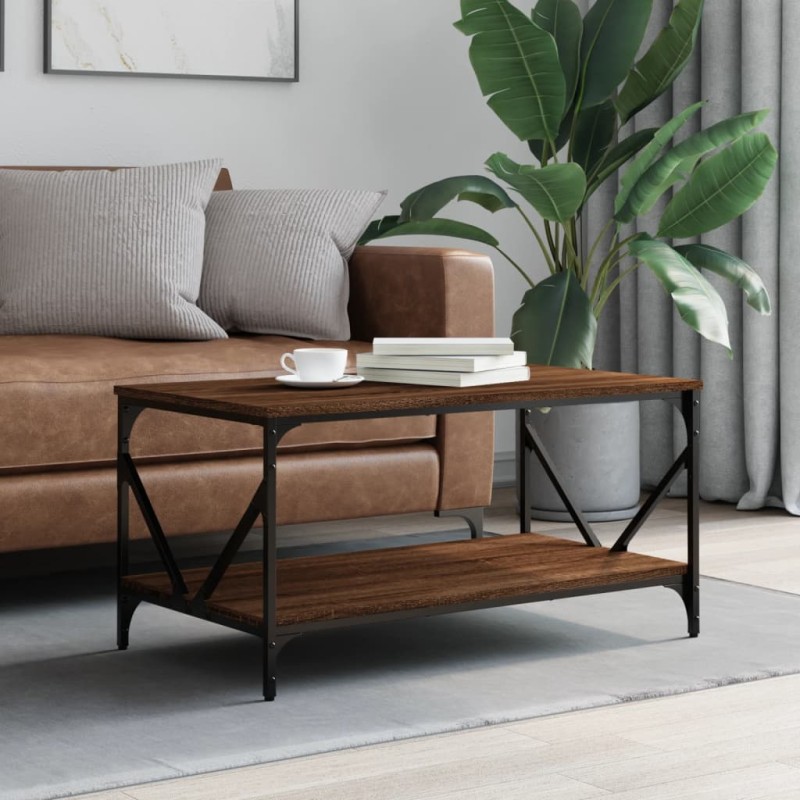vidaXL Mesa de centro madera contrachapada roble marrón 90x50x45 cm vidaXL Mesa de centro madera contrachapada roble marrón 90x50x45 cm