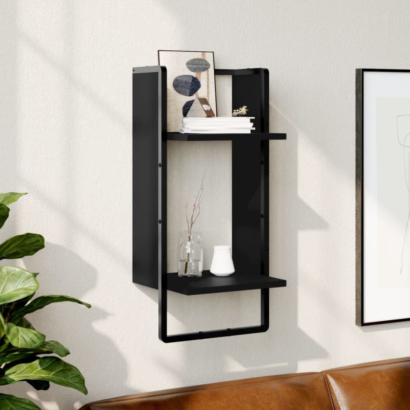 vidaXL Estante de pared con barra negro 30x25x65 cm vidaXL Estante de pared con barra negro 30x25x65 cm
