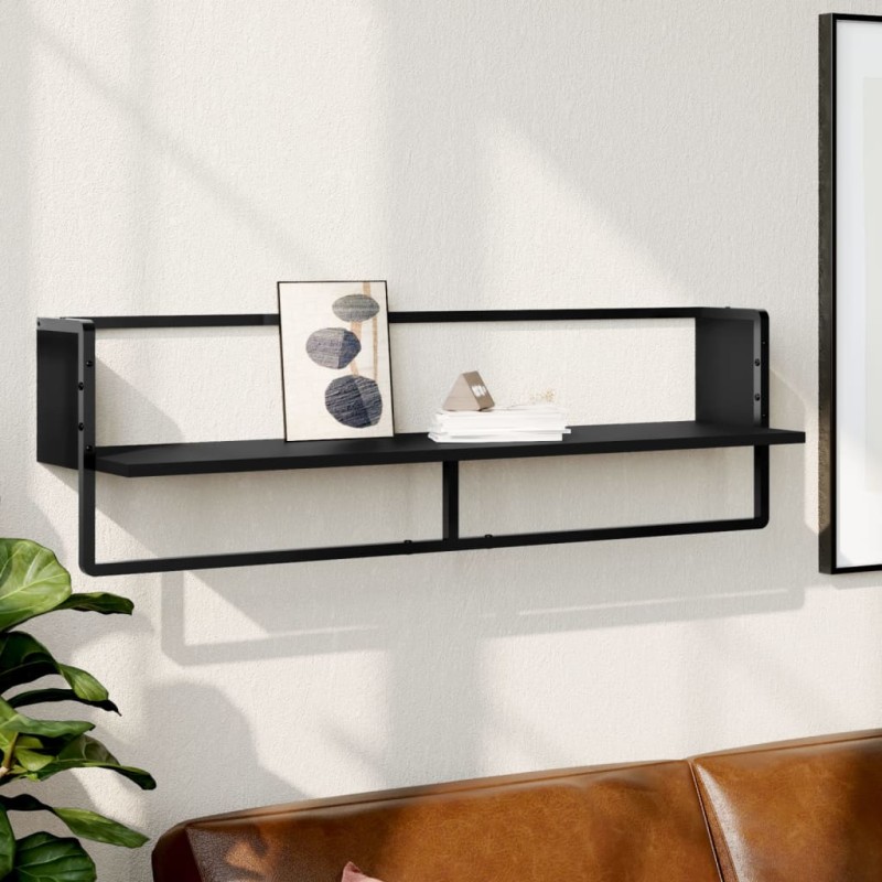 vidaXL Estante de pared con barra negro 100x25x30 cm vidaXL Estante de pared con barra negro 100x25x30 cm