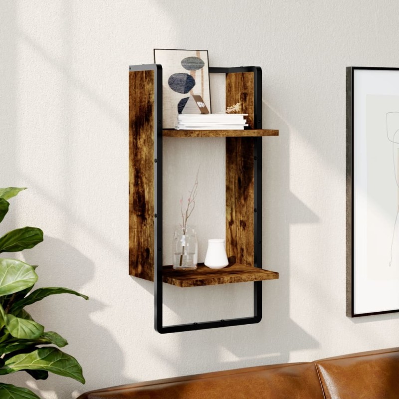 vidaXL Estantes de pared con barra roble ahumado 30x25x65 cm