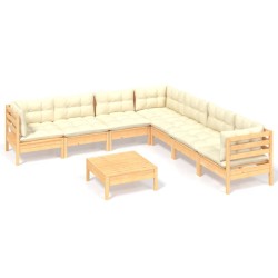 vidaXL Muebles de jardín 8 pzas y cojines madera maciza de pino crema