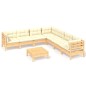 vidaXL Muebles de jardín 8 pzas y cojines madera maciza de pino crema vidaXL Muebles de jardín 8 pzas y cojines madera maciza de pino crema