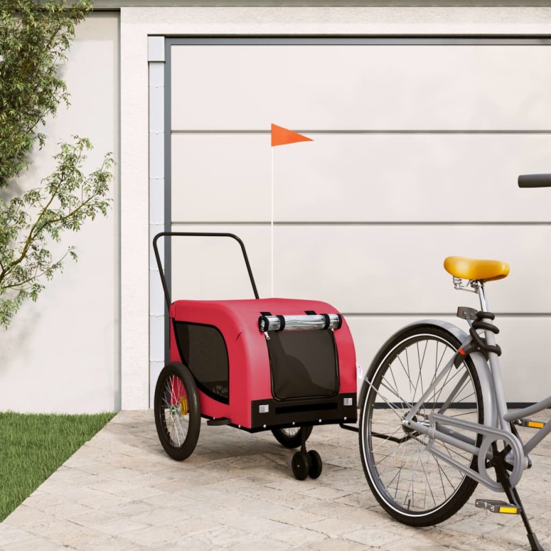 vidaXL Remolque de bicicleta mascotas hierro tela Oxford rojo negro vidaXL Remolque de bicicleta mascotas hierro tela Oxford rojo negro