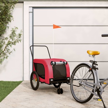 vidaXL Remolque de bicicleta mascotas hierro tela Oxford rojo negro